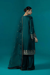 S - EMBROIDERED RAW SILK TEAL 3PC