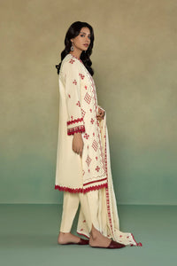 S - EMBROIDERED KARANDI OFF WHITE 3PC