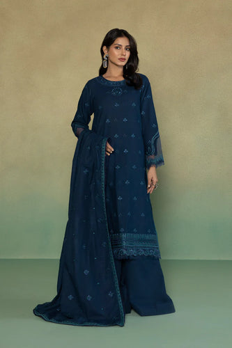 S - EMBROIDERED KHADDAR BLUE 3PC