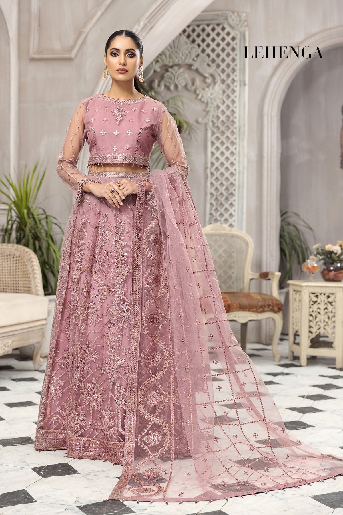 Buy Lehenga Choli Stone Net in Purple Online : USA -