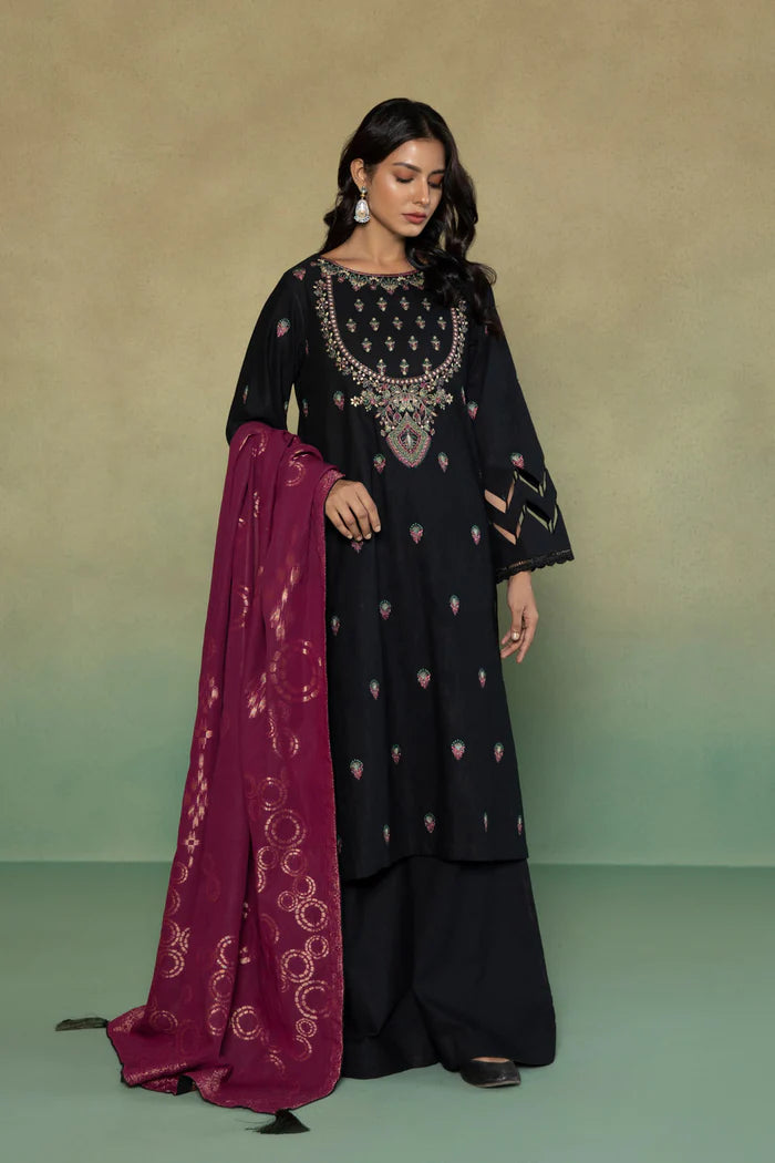 S - EMBROIDERED KHADDAR BLACK 3PC
