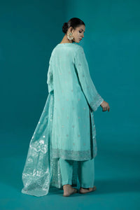 S - EMBROIDERED RAW SILK SEA GREEN 3PC