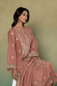 S - EMBROIDERED KHADDAR PEACH 3PC