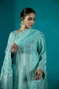 S - EMBROIDERED RAW SILK SEA GREEN 3PC