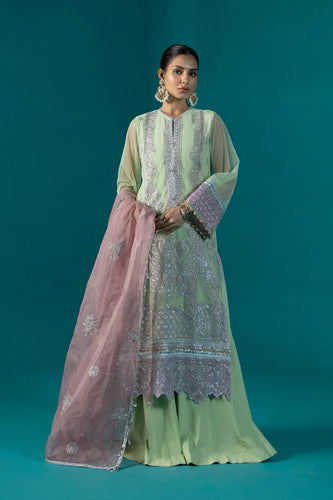 S - EMBROIDERED BLENDED NET PISTACHIO 3PC