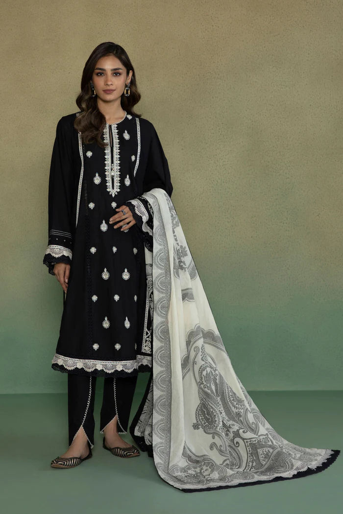 S - EMBROIDERED KHADDAR BLACK 3PC