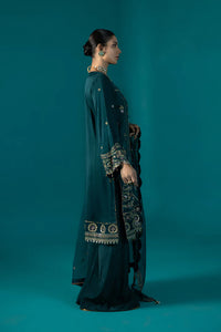 S - EMBROIDERED RAW SILK TEAL 3PC