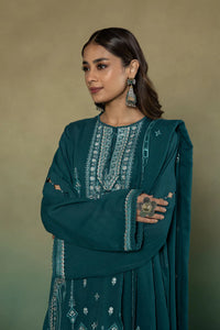 S - EMBROIDERED KARANDI TEAL 3PC