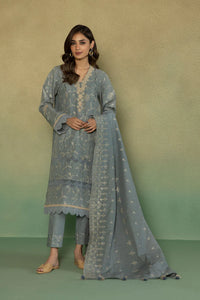 S - EMBROIDERED KHADDAR ICE BLUE 3PC