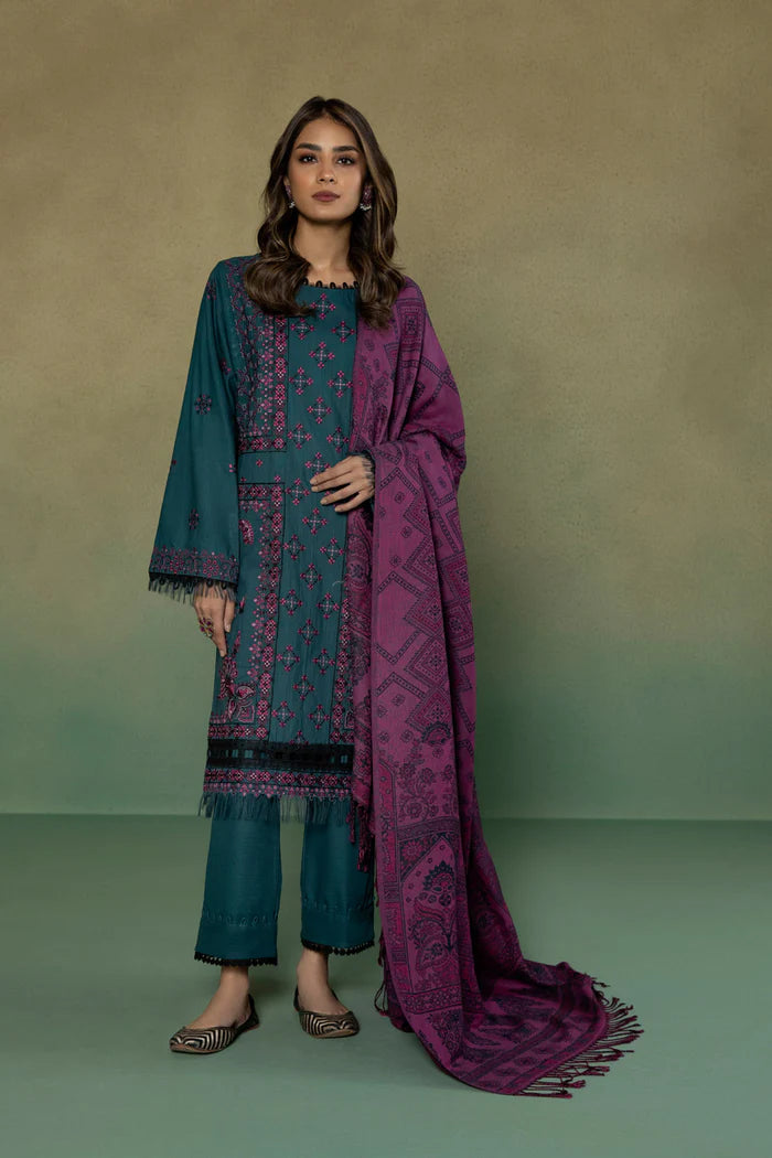 S - EMBROIDERED KHADDAR TEAL 3PC