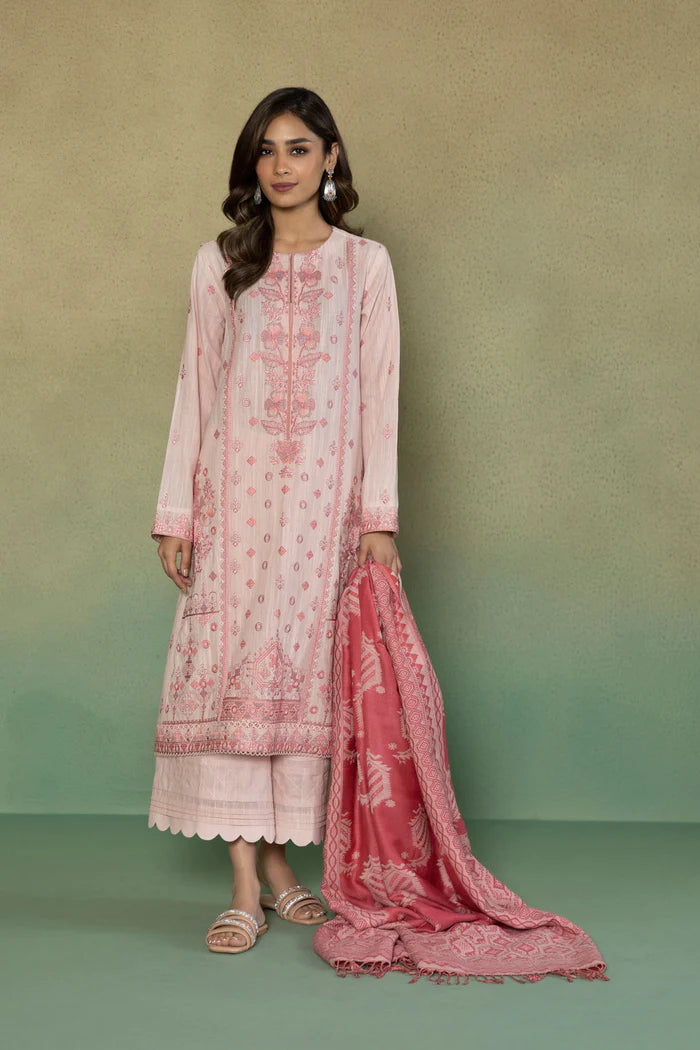 S - EMBROIDERED KHADDAR BLUSH PINK 3PC