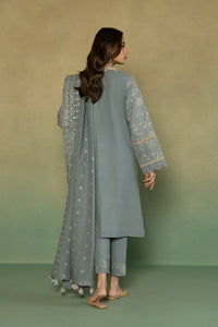 S - EMBROIDERED KHADDAR ICE BLUE 3PC